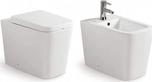 Coppia Sanitari Design Rettangolare Wc Con Copriwater Soft-Close E Bidet in Ceramica Bianca Di Alta Qualità Fai da te/Attrezzature per cucine e bagni/Attrezzature per bagni/Vasi WC Shopbagno.it - Roma, Commerciovirtuoso.it