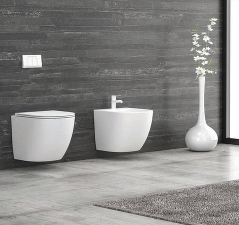 Coppia Sanitari Moderni Filo Muro Bianco Opaco - MILOS Commercio Industria e Scienza/Forniture sanitarie e igieniche/Accessori e sanitari bagno/WC commerciali/Toilette a due pezzi Shopbagno.it - Roma, Commerciovirtuoso.it