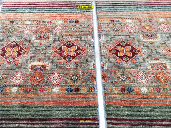 Coppia-Scendiletto-Khorgin-Shabargan---Tappeti-Moderni-Multicolore-Con-Disegni-Geometrici-Antich-Set-2-Pz.