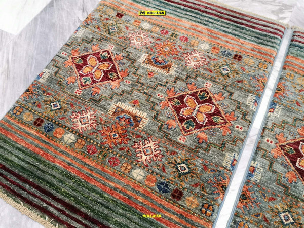 Coppia-Scendiletto-Khorgin-Shabargan---Tappeti-Moderni-Multicolore-Con-Disegni-Geometrici-Antich-Set-2-Pz.