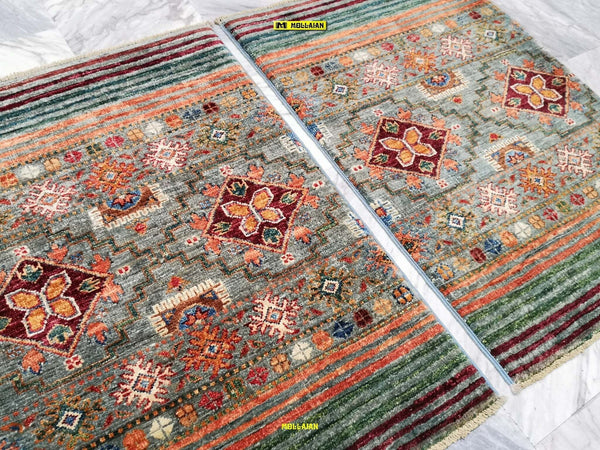 Coppia-Scendiletto-Khorgin-Shabargan---Tappeti-Moderni-Multicolore-Con-Disegni-Geometrici-Antich-Set-2-Pz.