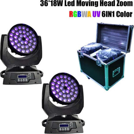 Coppia-Wash-Moving-Head-Zoom-Led-36x18-Rgbwa-Uv-6in1-Teste-Mobili-Con-Flightcase