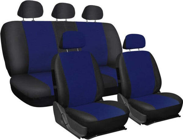 Coprisedili-Universali-Per-Auto-In-Cotone-Bicolore-Blu-Scuro-E-Nero-Copri-Sedile