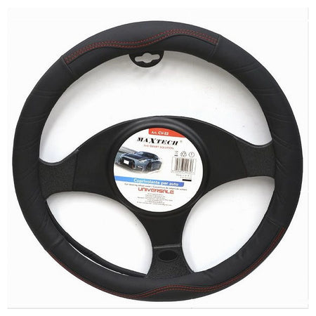 Coprivolante Per Auto Universale Fodera Sterzo 38 Cm Nero Cuciture Rosse Cv-22
