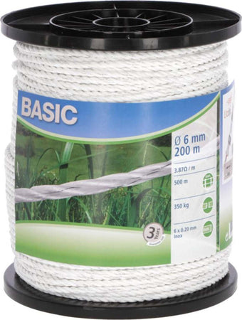 Corda recinto elettrico per cavalli e mucche, fune Bianca 6 x 0,20 mm 250 mt Commercio Industria e Scienza/Attrezzature e forniture agricole/Strutture/Recinzioni La Zappa - Altamura, Commerciovirtuoso.it
