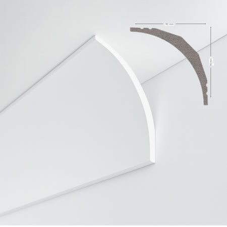 *STOCK FOLLI* Profilo a soffitto in Polimeri Bianco RAL 9016 verniciabile 90X90mm (Prezzo al metro)