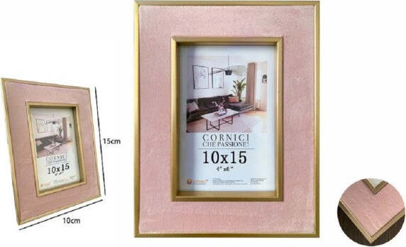 Cornice-Per-Foto-Portafoto-Poster-Quadri-Tele-10-X-15cm-Rosa-Con-Bordi-Oro-70315