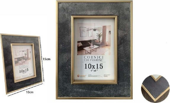 Cornice-Portafoto-Per-Foto-Poster-Quadri-Tele-10x15cm-Grigia-Con-Bordi-Oro-70305