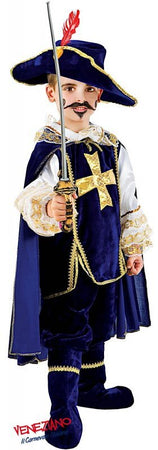 Costume carnevale moschettiere in velluto da 3 a 6 anni - veneziano 1047