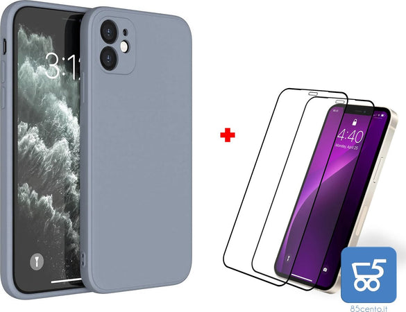 Cover Protettiva in Silicone per iPhone 12 Antiurto Colore Grigio + 2 Vetri di Protezione
