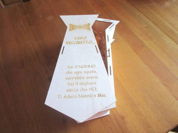 Cravatta portabottiglia in legno, scatola regalo nonno Fiartwood