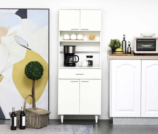 Credenza-Alta-da-Cucina-Madia-Classica-Bianca-in-Legno-con-2-Armadietti-e-1-Mensola,-Bianco,-60x40x160cm-mobile-armadio-porta-spezie-soggiorno-sala-pranzo-F835-344A