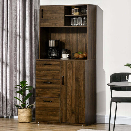 Credenza-alta-da-cucina-Moderna-con-3-Cassetti-e-Armadietti,-Mobile-Dispensa-per-sala-da-pranzo-Soggiorno-in-Legno,-80x40x178cm,-Noce-F835-413A
