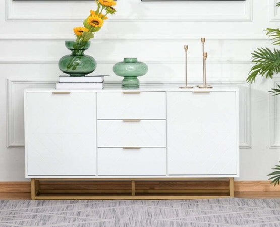 Credenza-Moderna-Bianca,-madia-Bassa-Buffet-per-Cucina-o-Sala-da-Pranzo-con-3-Cassetti-e-2-Ante,-120x40x76cm-,-mobile-tv-F837-151A