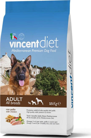 Crocchette Vincent per cani Diet Pollo 15 kg a base di carne, cereali e legumi. Prodotti per animali domestici/Cani/Cibo/Secco La Zappa - Altamura, Commerciovirtuoso.it