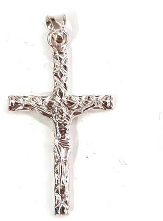 Croce in oro bianco 750/1000 Gioiello Religioso Gesù Cristo in Croce Pendente Artigianale Rifinito a Mano