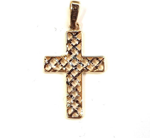 Croce in oro bianco e giallo 750/1000 unisex Pendente Religioso Diamantato