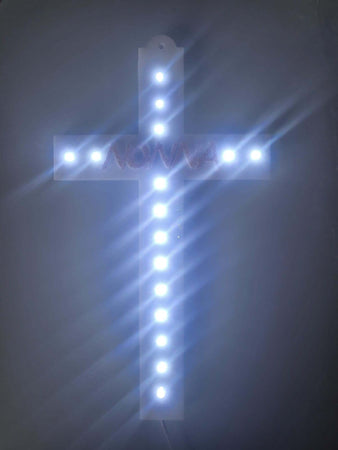 CROCE PLEXIGLASS PERSONALIZZATA 16 LED LUCE BIANCA CON BATTERIE