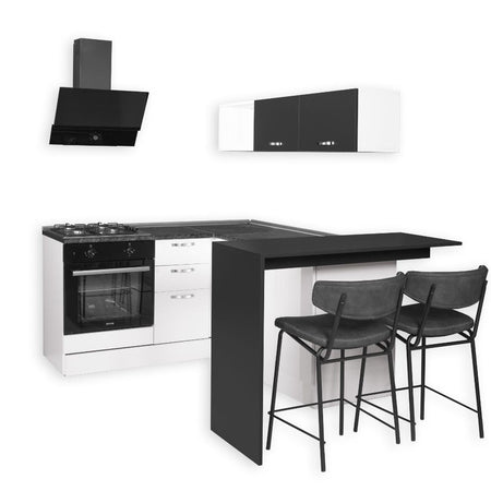 Cucina angolare Matera 180x160 con penisola reversibile bianca e nera