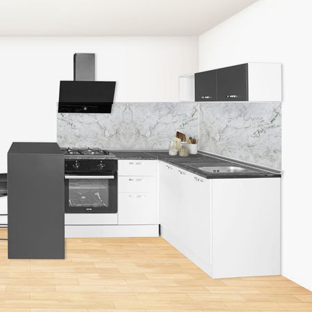 Cucina angolare Matera 180x160 con penisola reversibile bianca e nera