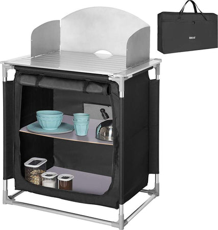 Cucina-Da-Campeggio-Pieghevole-In-Alluminio-Con-Cucinotto-Con-Paravento-Nero