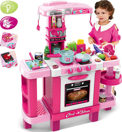 Cucina-Giocattolo-Bambini-con-Luci-e-Suoni-34-Accessori-Gioco-87x78x29cm-Rosa