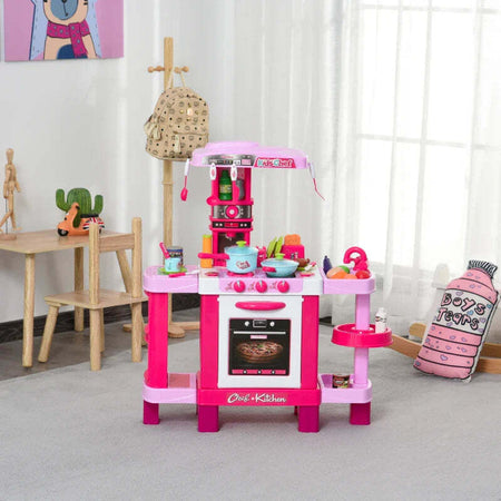 Cucina-Giocattolo-per-Bambini-con-38-Accessori-Inclusi,-con-Luci-e-Suoni-Realistici,-78x29x87-cm,-Rosa-ED4350-047ED4