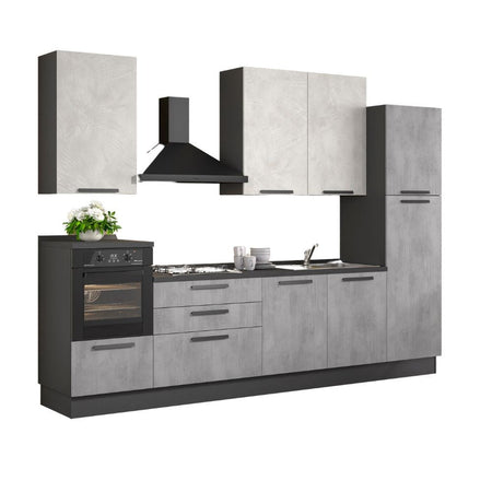 Cucina Sinki reversibile 330x216/240 H con cassa colore antracite basi ossido e pensili spatolato con lavastoviglie