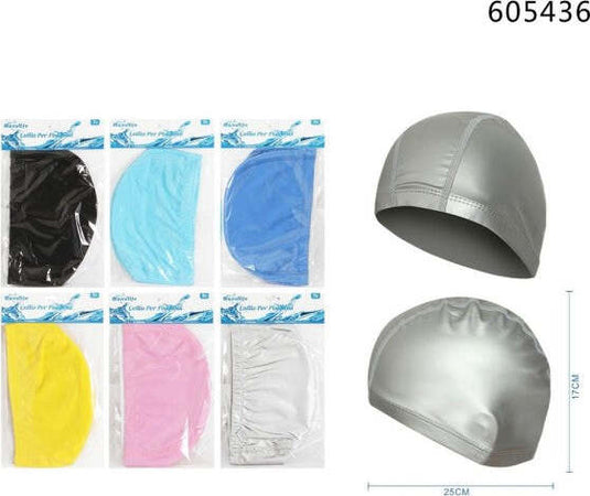 Cuffia-Piscina-Mare-Nuoto-Tessuto-Rivestito-Silicone-Tinta-Unita-25x17cm-605436