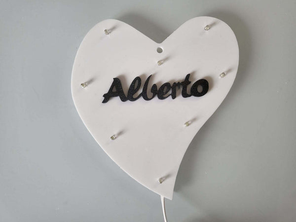 CUORE IN PLEXIGLASS 8 LED PERSONALIZZATO CON NOME LUCE BIANCA CON BATTERIE