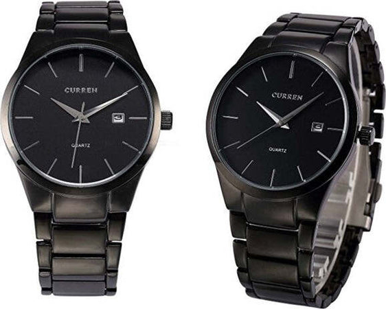 Curren-Orologio-Da-Polso-Uomo-Acciaio-Inox-Analogico-Quarzo-Quadrante-Nero