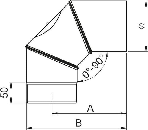 Curva a gomito orientabile con ispezione 0° a 90° per canna fumaria stufa a legna in acciaio da 2 mm