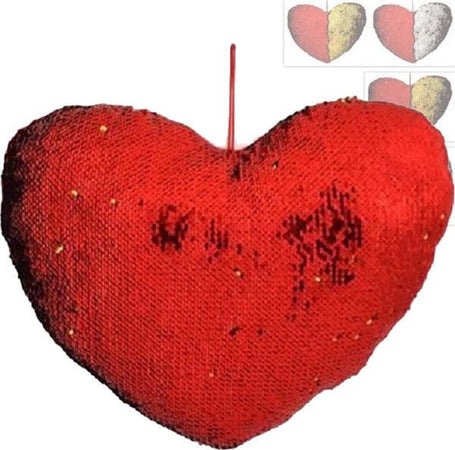 Cuscino-Cuore-Paillettes-Bicolore-Rosso-Dorato-Bianco-40x30-Regalo-San-Valentino