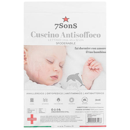 Cuscino per lettino neonati antisoffoco sfoderabile art 7s0401 mis.45 x 32 cm