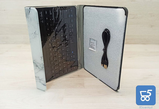 Custodia con Tastiera per iPad 10.9 2020 Effetto Marmo Layout US con Adesivi Italiani