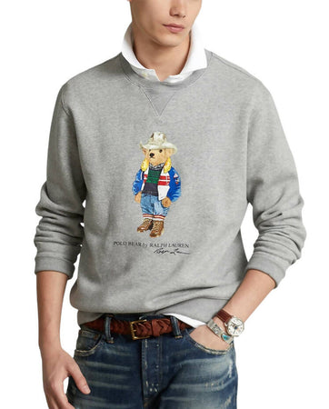 Polo Ralph Lauren Felpa Uomo Polo Bear Men's Sweatshirt Girocollo Stampa Orso Orsetto Polsini A Coste Felpa Senza Cappuccio