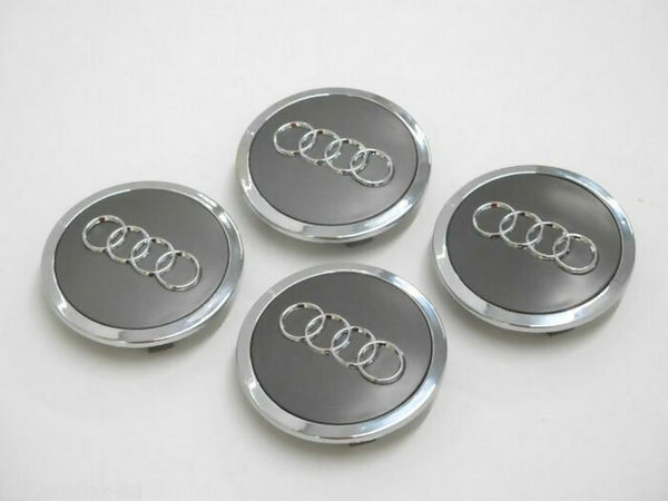 Set Tappi copri mozzo Cerchi in Lega Coprimozzo 61mm Compatibili Audi  Grigio A3 A1 A4 A5 A6 Q5 Q7