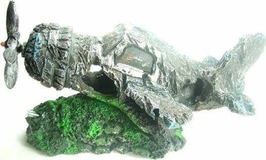 Decorazione-Per-Acquario-Rottame-Aereo-Con-Elica-Resina-Pesci-Acqua-Ornamento