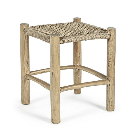 Sgabello "Lampok" con struttura in rami di teak, intreccio in fibra sintetica, per esterno