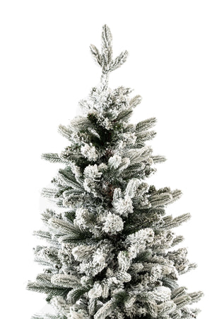 Albero di Natale Slim innevato "Fred" in PE Effetto Real Touch + PVC + Flock