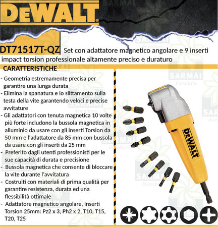 Dewalt Dt71517t-qz Set Adattatore Angolare Magnetico Per Avvitatore + 9 Inserti Set adattatore magnetico + isnerti DeWALT DT71517T-QZ 9 pezzi Non solo alimenti - Albano Laziale, Commerciovirtuoso.it