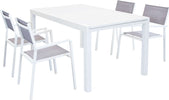 DEXTER---set-tavolo-160/240x90-struttura-e-piano-in-alluminio-compreso-di-4-sedute-Bianco-Milani-Home