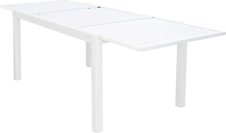 DEXTER---set-tavolo-160/240x90-struttura-e-piano-in-alluminio-compreso-di-4-sedute-Bianco-Milani-Home
