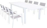 DEXTER---set-tavolo-160/240x90-struttura-e-piano-in-alluminio-compreso-di-8-sedute-Bianco-Milani-Home