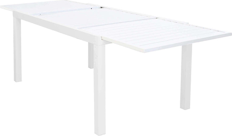 DEXTER---set-tavolo-160/240x90-struttura-e-piano-in-alluminio-compreso-di-8-sedute-Bianco-Milani-Home