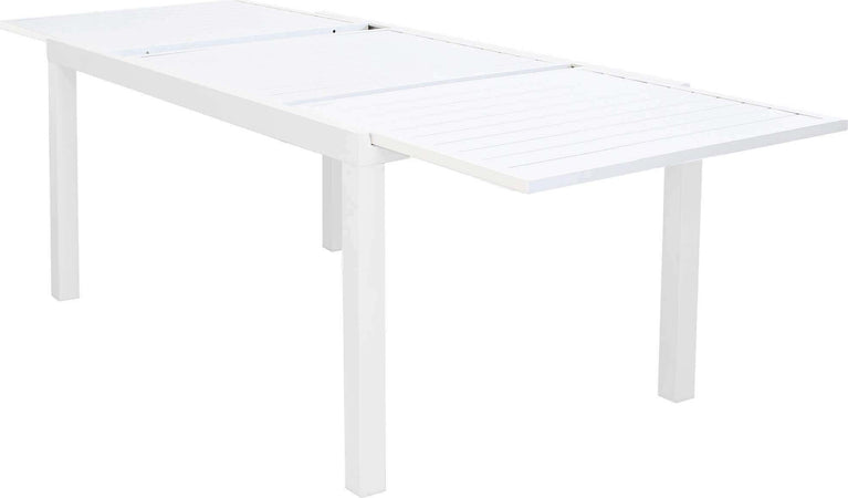 DEXTER---set-tavolo-160/240x90-struttura-e-piano-in-alluminio-compreso-di-8-sedute-Bianco-Milani-Home