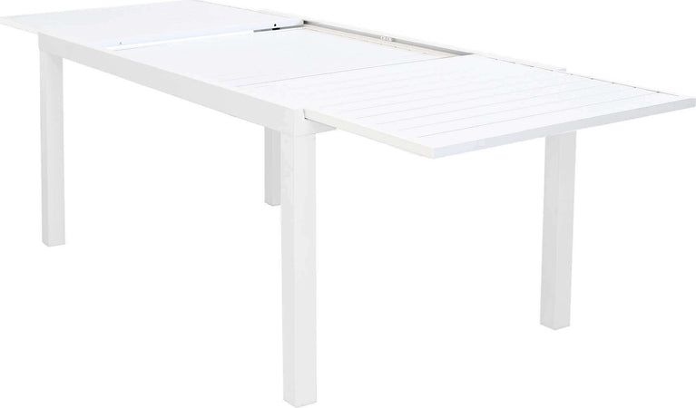 DEXTER---set-tavolo-160/240x90-struttura-e-piano-in-alluminio-compreso-di-8-sedute-Bianco-Milani-Home