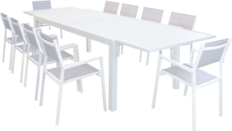 DEXTER---set-tavolo-200/300x100-struttura-e-piano-in-alluminio-compreso-di-10-sedute-Bianco-Milani-Home