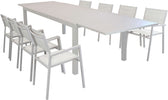 DEXTER---set-tavolo-200/300x100-struttura-e-piano-in-alluminio-compreso-di-8-sedute-Tortora-Milani-Home