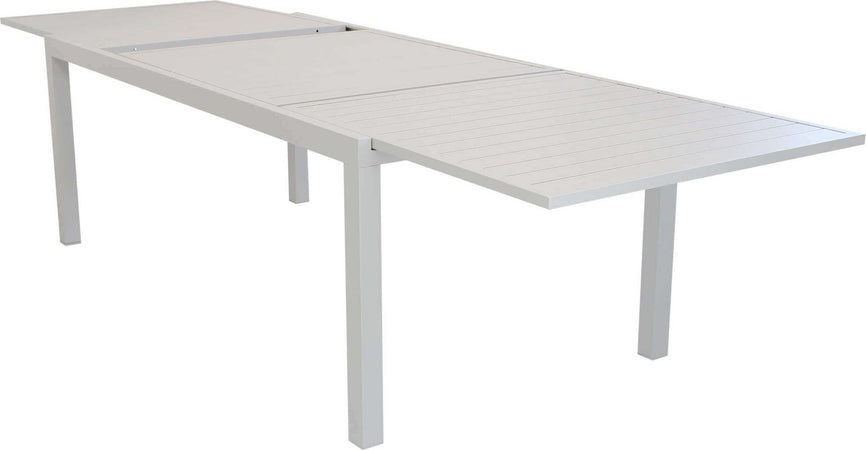 DEXTER---set-tavolo-200/300x100-struttura-e-piano-in-alluminio-compreso-di-8-sedute-Tortora-Milani-Home